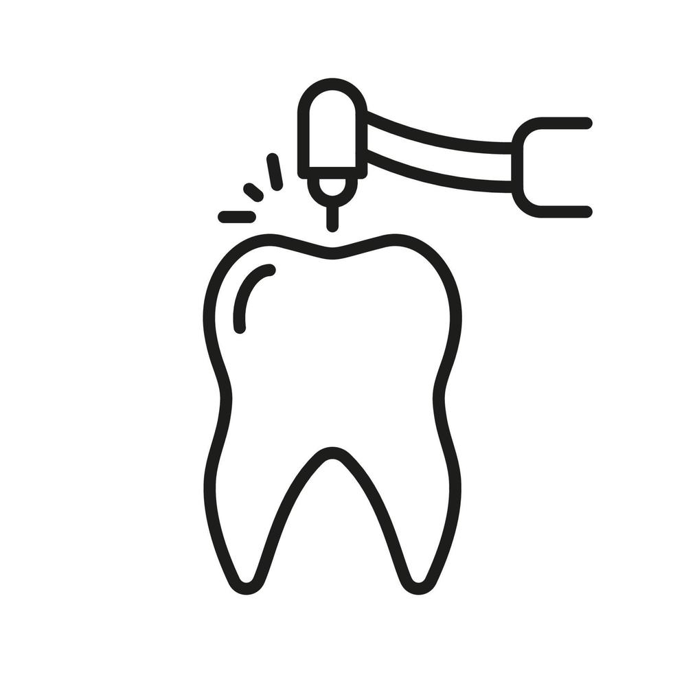 forage dent ligne icône. racine canal traitement linéaire pictogramme. percer dents, endodontie procédure. dentisterie contour symbole. dentaire thérapie signe. modifiable accident vasculaire cérébral. isolé vecteur illustration.