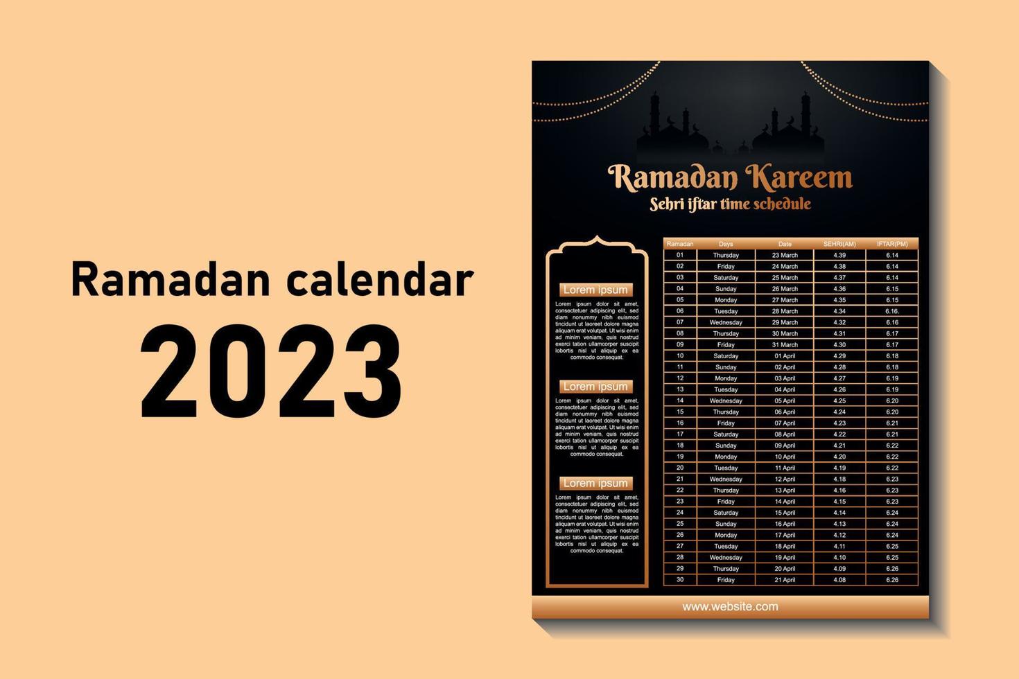 Conception Du Calendrier Islamique Et Horaire Sehri Iftar, Modèle De Calendrier  Ramadan 2023