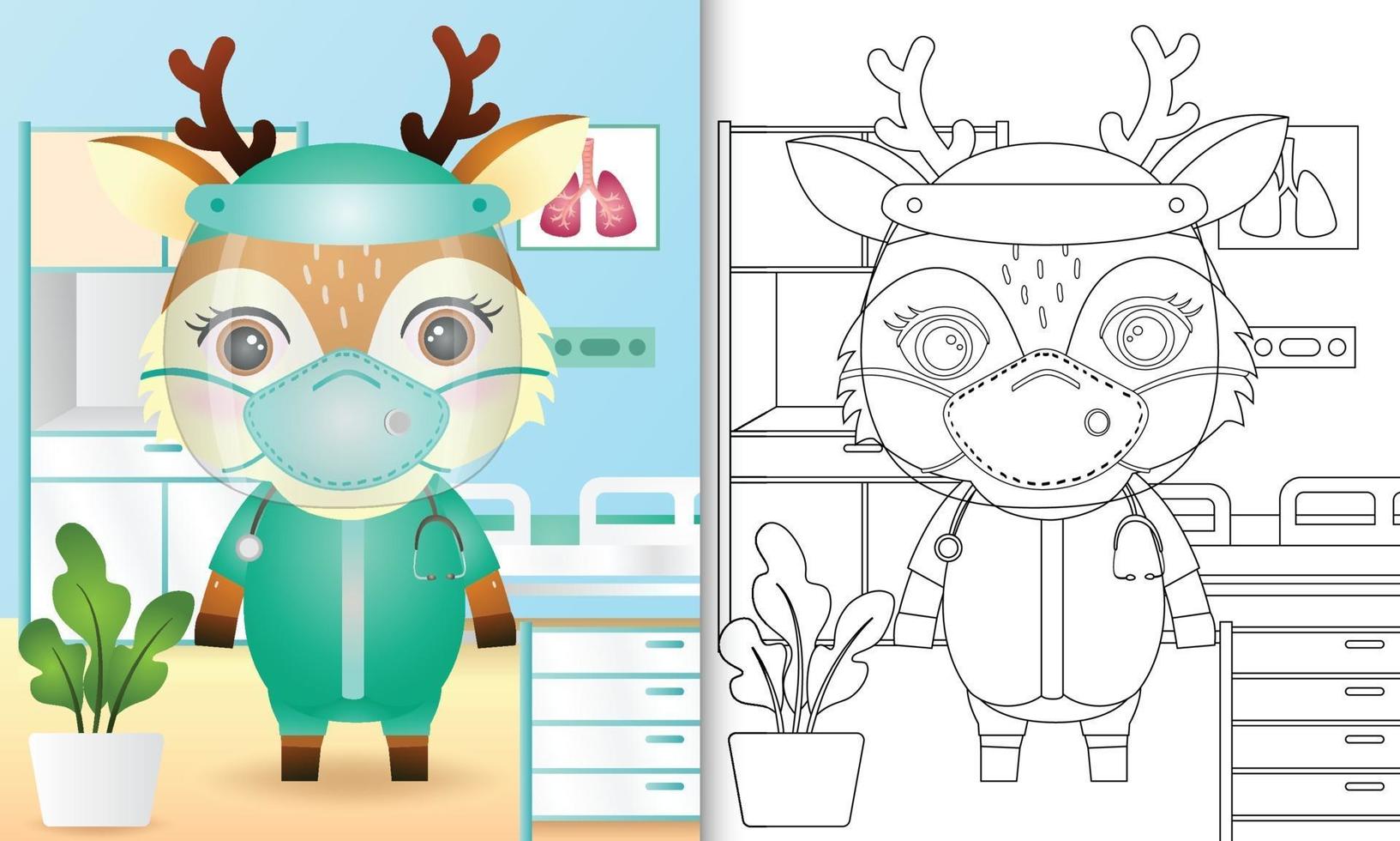 livre de coloriage pour les enfants avec une illustration de personnage de cerf mignon vecteur