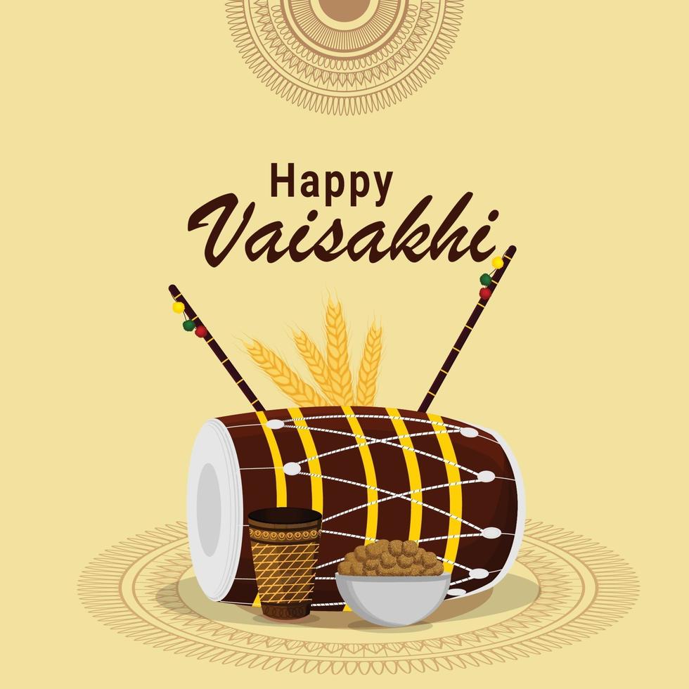 design plat heureux célébration vaisakhi avec tambour vecteur