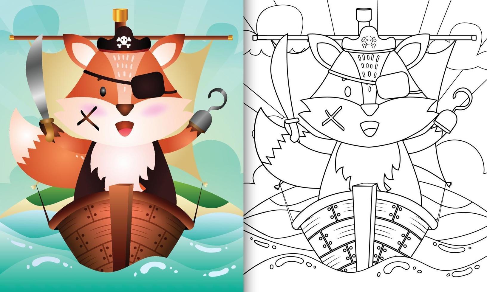 livre de coloriage pour les enfants avec une illustration de personnage de renard pirate mignon vecteur