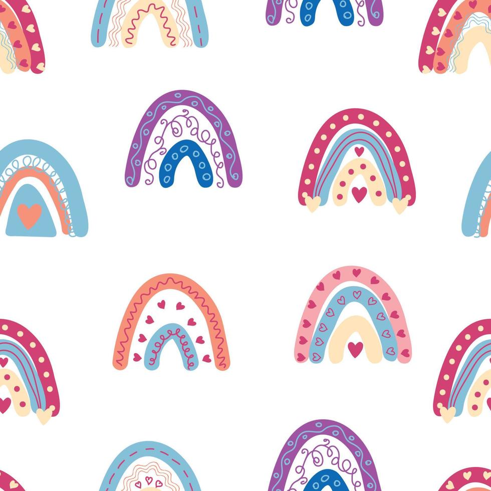 motif arc-en-ciel sans couture dans des couleurs pastel. illustration dessinée à la main de bébé scandinave pour les textiles et les vêtements pour nouveau-nés. vecteur