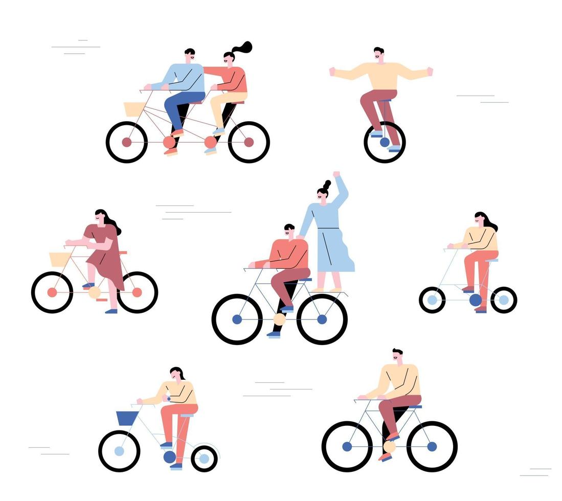 les gens à vélo. une collection de motards sous une forme simple. vecteur
