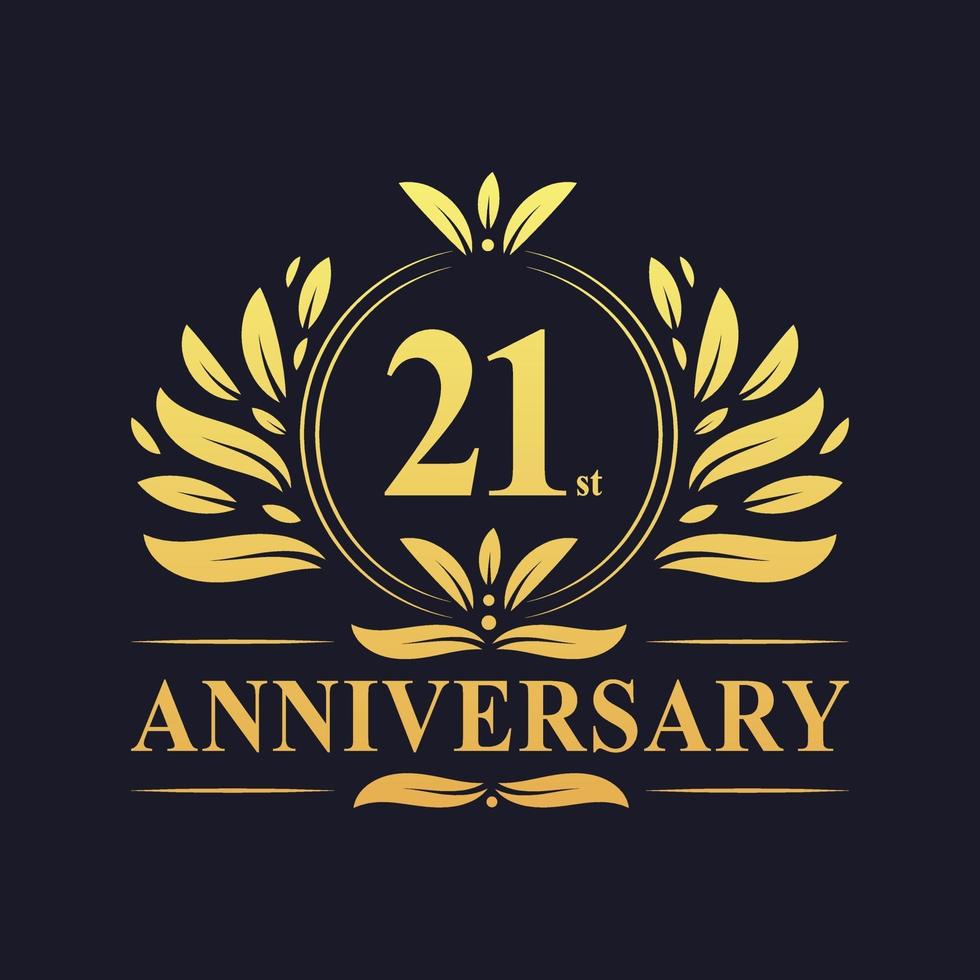 Conception du 21e anniversaire, logo d'anniversaire de 21 ans de couleur dorée luxueuse vecteur