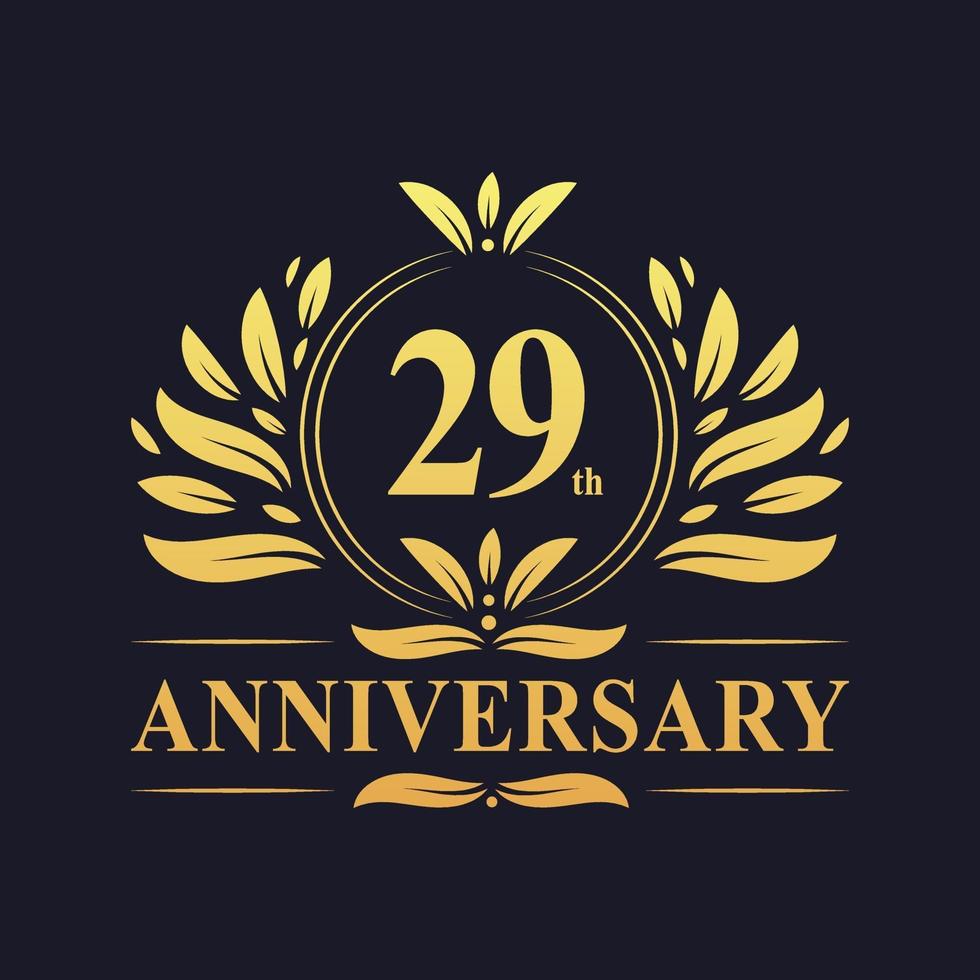 Conception du 29e anniversaire, logo d'anniversaire de 29 ans de couleur dorée luxueuse. vecteur