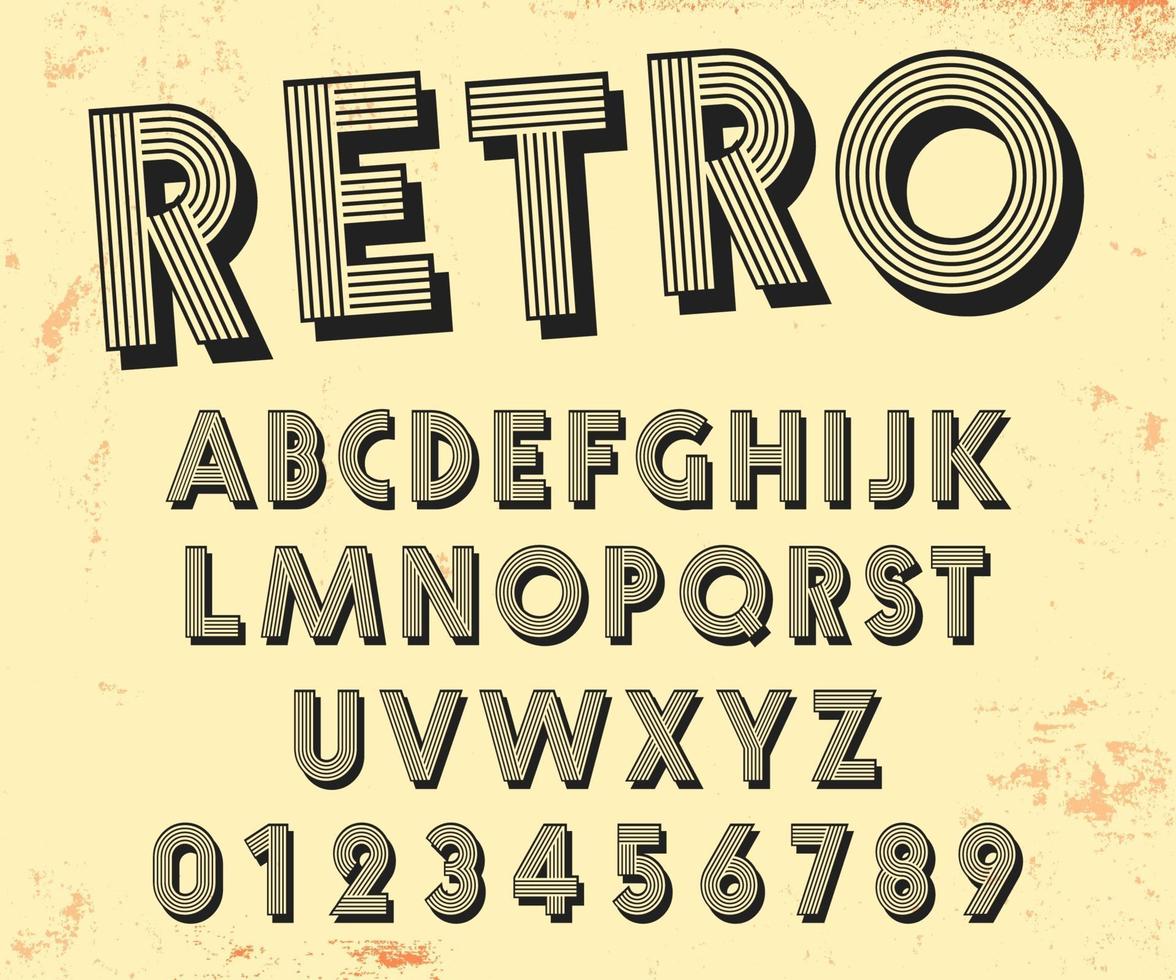 modèle d'alphabet de conception rétro de ligne. ensemble d'etters et de nombres de style vintage. illustration vectorielle vecteur