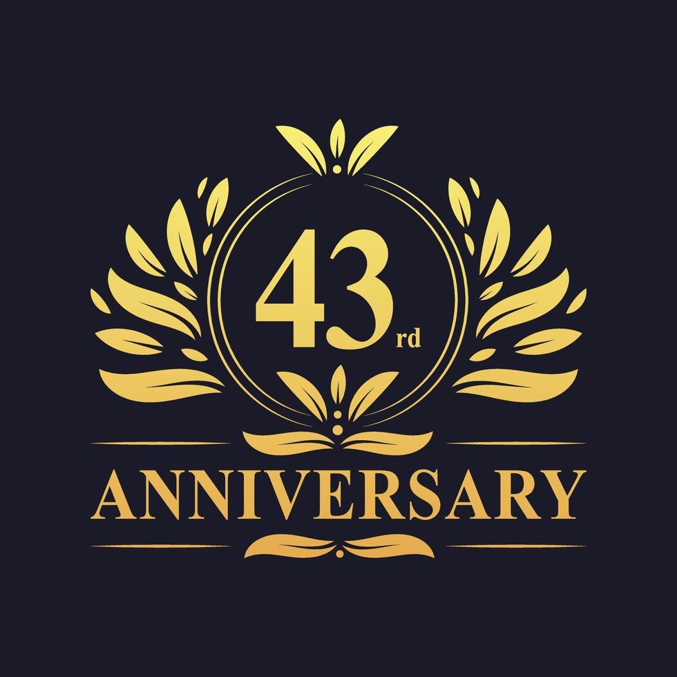 Conception du 43e anniversaire, logo d'anniversaire de 43 ans de couleur dorée luxueuse vecteur