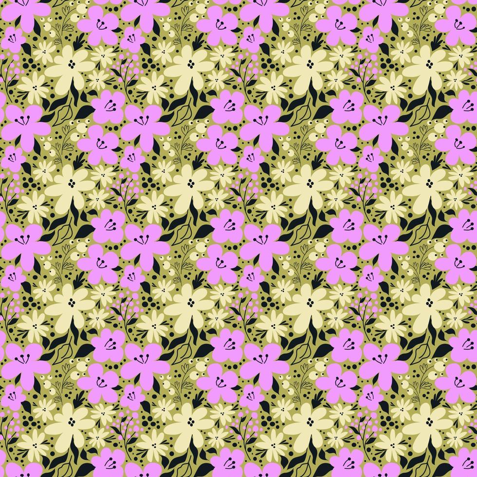 sans couture vecteur floral modèle. ornement de lilas et Jaune fleurs sur une vert Contexte.