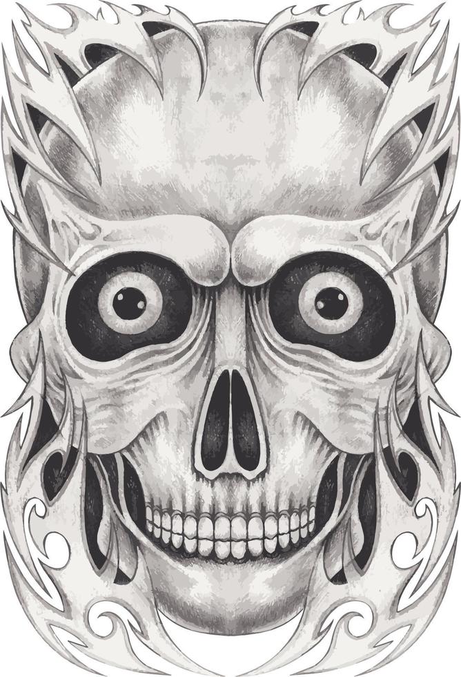 tatouage de crâne de fantaisie d'art. dessin à la main et faire du vecteur graphique.