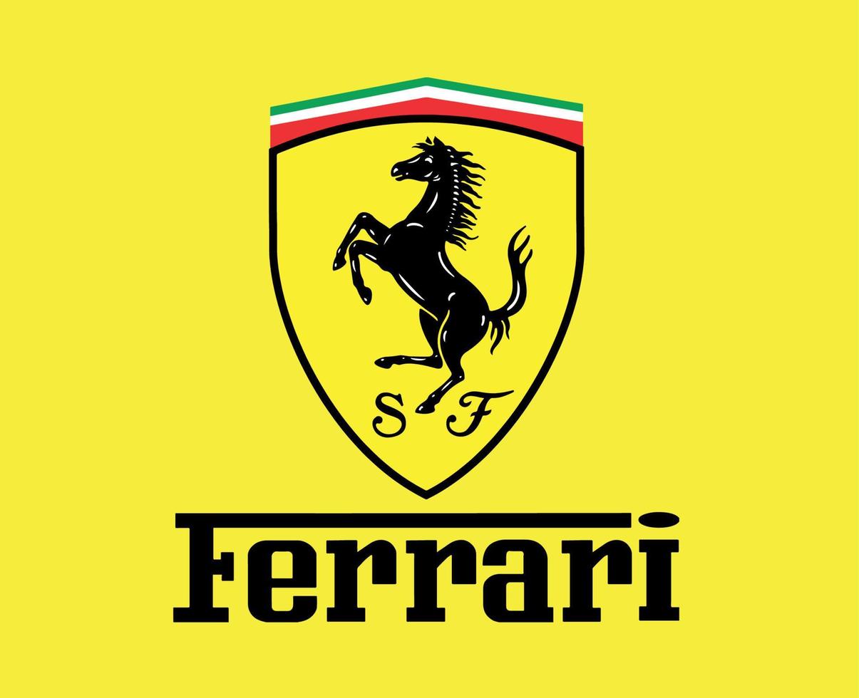 Ferrari marque logo voiture symbole avec Nom conception italien voiture vecteur illustration avec Jaune Contexte