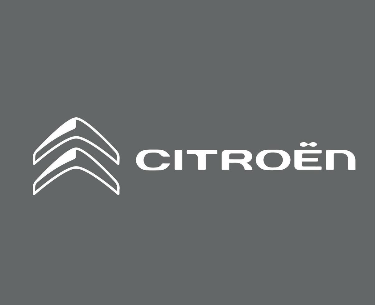 Citroën logo marque symbole avec Nom blanc conception français voiture voiture vecteur illustration avec gris Contexte