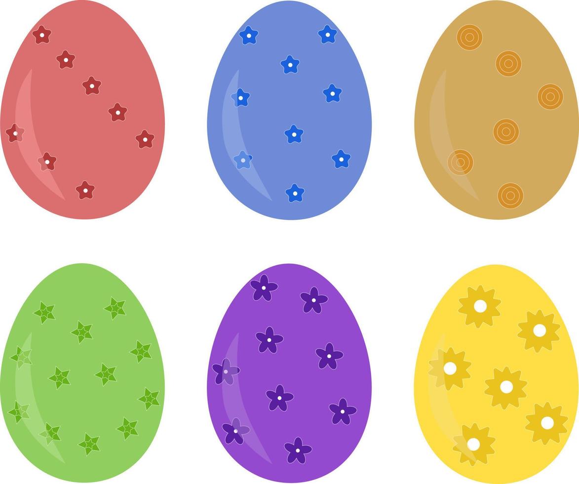 Facile vecteur illustration de six coloré Pâques des œufs avec modèle dessins isolé sur blanc Contexte