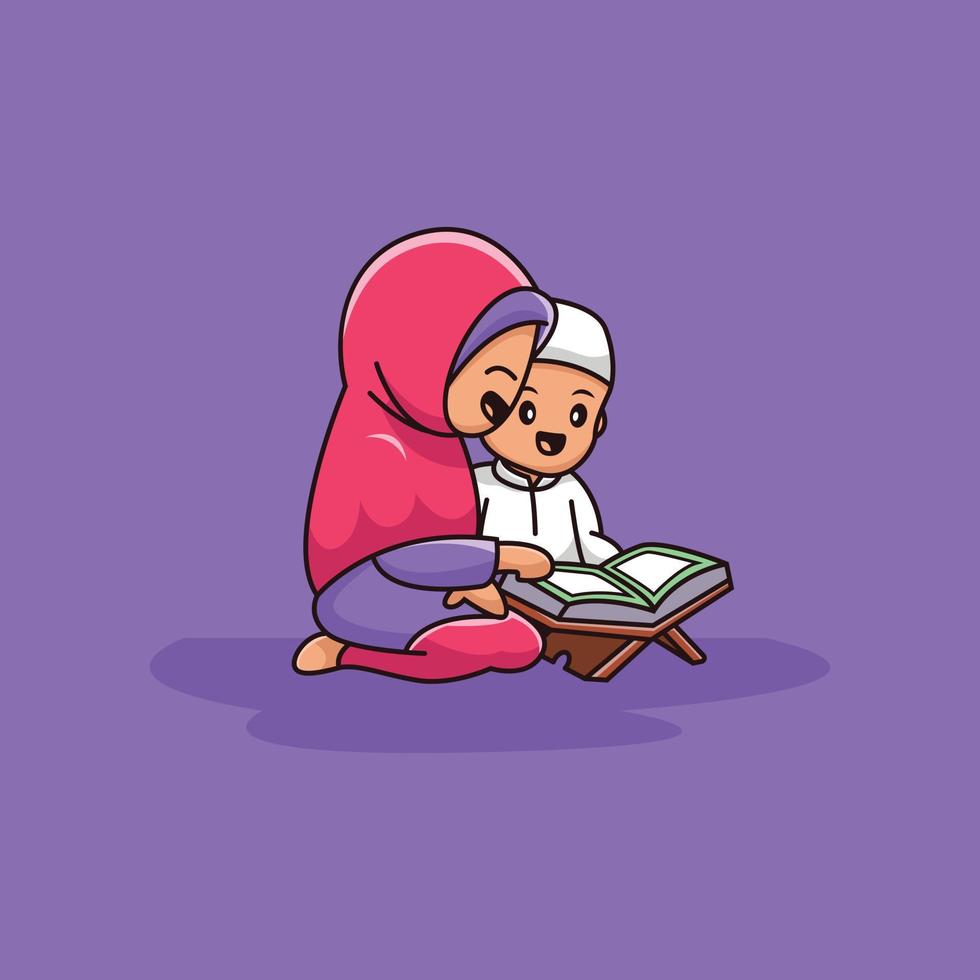 Ramadan personnage logo illustration, récitation personnage en train de lire coran. vecteur