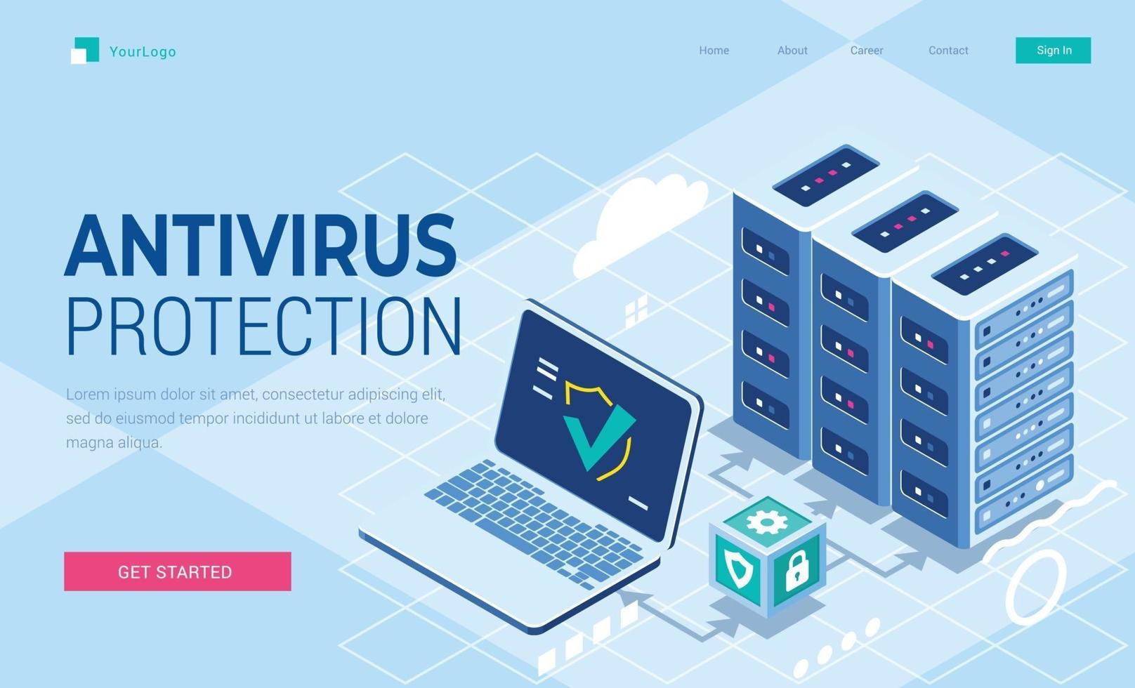 modèle de page de destination isométrique de protection antivirus vecteur