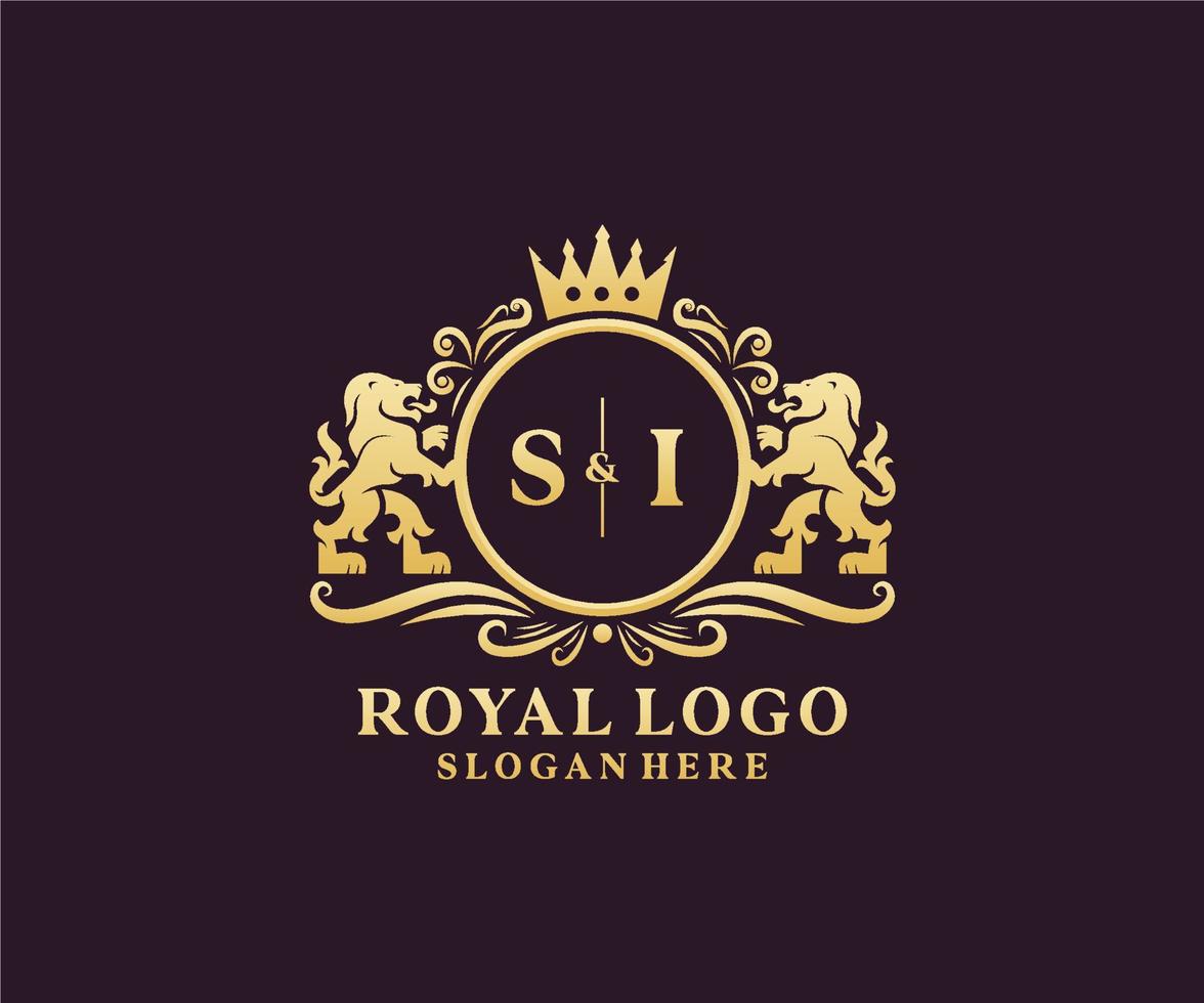 modèle de logo de luxe royal lion lettre initiale si dans l'art vectoriel pour le restaurant, la royauté, la boutique, le café, l'hôtel, l'héraldique, les bijoux, la mode et d'autres illustrations vectorielles.