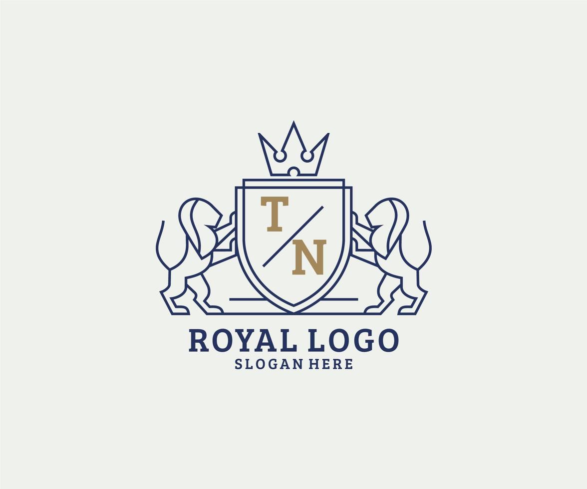 modèle de logo de luxe royal lion lettre initiale tn dans l'art vectoriel pour le restaurant, la royauté, la boutique, le café, l'hôtel, l'héraldique, les bijoux, la mode et d'autres illustrations vectorielles.