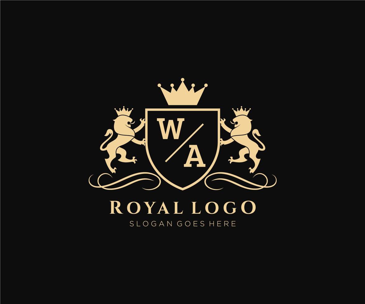 initiale Washington lettre Lion Royal luxe héraldique, crête logo modèle dans vecteur art pour restaurant, royalties, boutique, café, hôtel, héraldique, bijoux, mode et autre vecteur illustration.