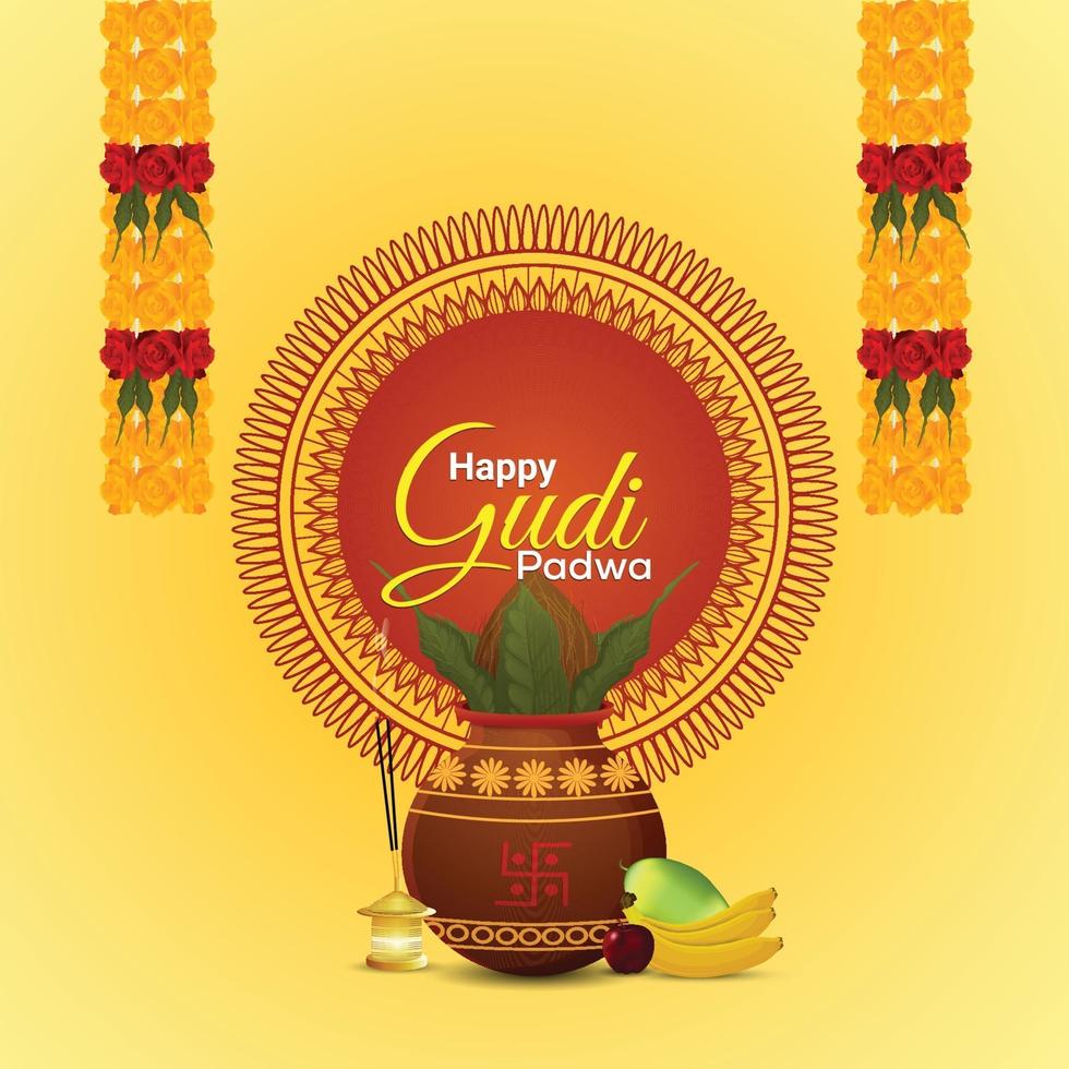 illustration de célébration joyeuse gudi padwa avec kalash réaliste vecteur