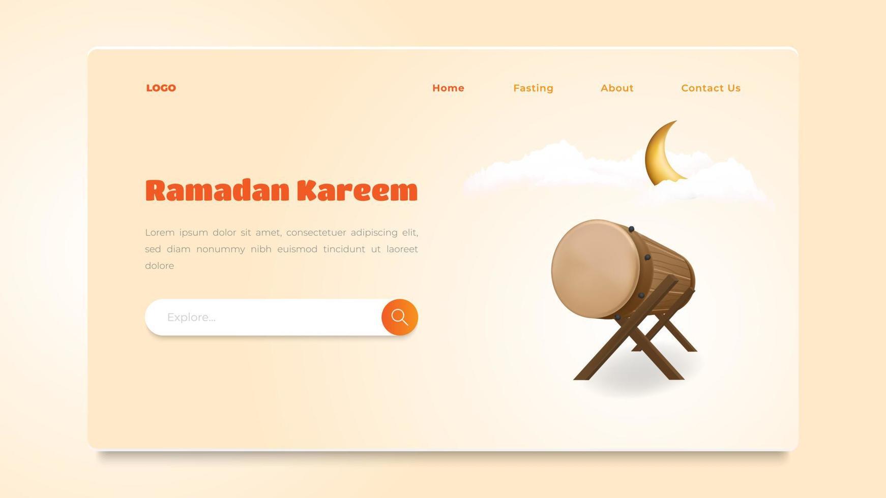minimal Ramadan kareem atterrissage page conception modèle avec une grand tambour appelé bedug vecteur