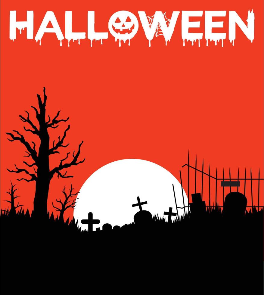 Halloween Contexte avec effrayant cimetière silhouette et copie espace zone. adapté pour affiche, arrière-plan, carte, etc vecteur