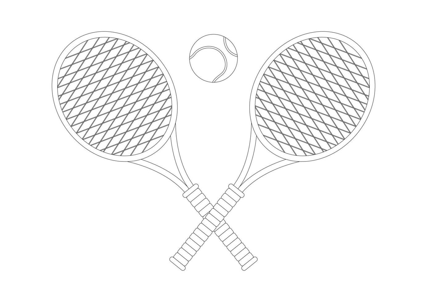 noir et blanc tennis raquettes avec tennis balle. coloration page de tennis raquettes vecteur