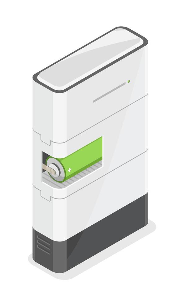 solaire Accueil batterie module énergie espace de rangement systèmes Puissance banque électricité Puissance plante processus illustration isométrique isolé vecteur dessin animé