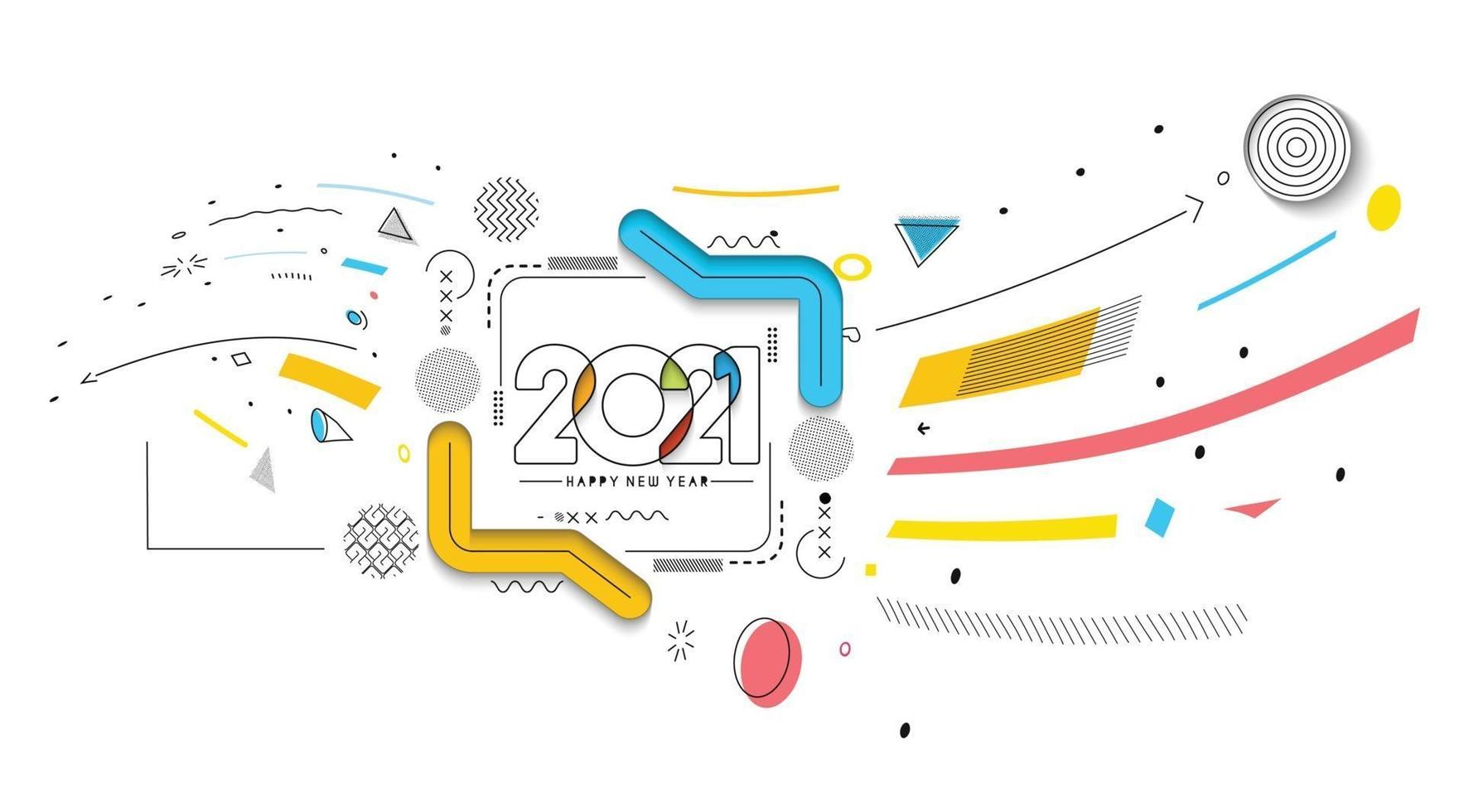 bannière de typographie de texte coloré bonne année 2021 vecteur