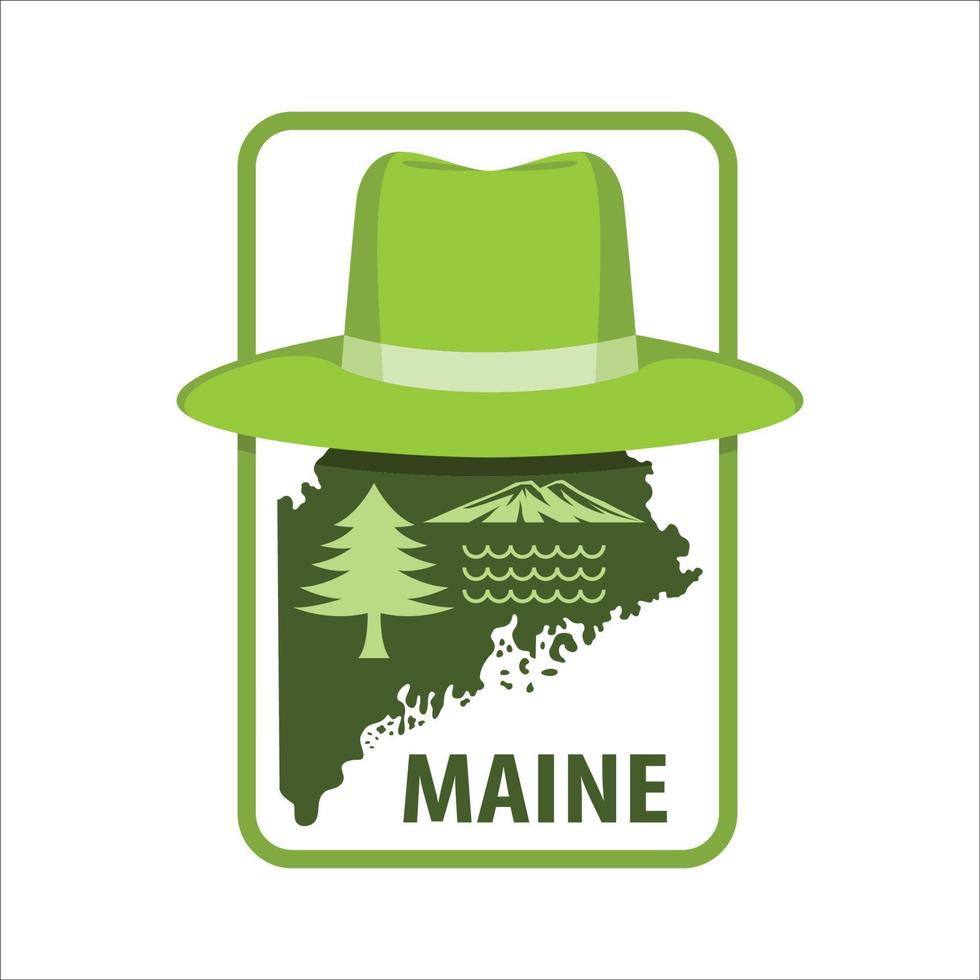 beauté de Maine le paysage et le faune pin des arbres Maine littoral et montagnes une chapeau et contour de le Etat vecteur illustration