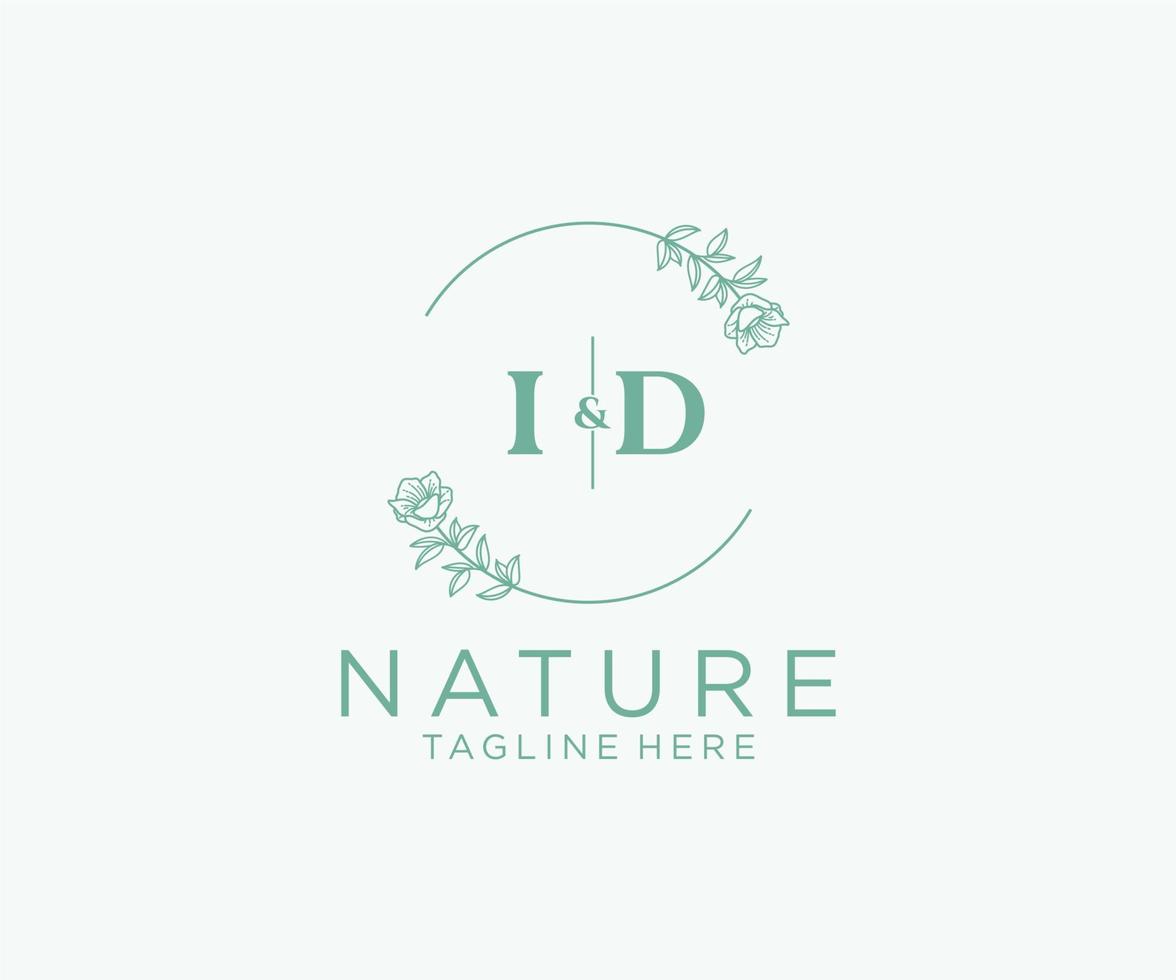 initiale id des lettres botanique féminin logo modèle floral, modifiable premade monoline logo adapté, luxe féminin mariage l'image de marque, entreprise. vecteur