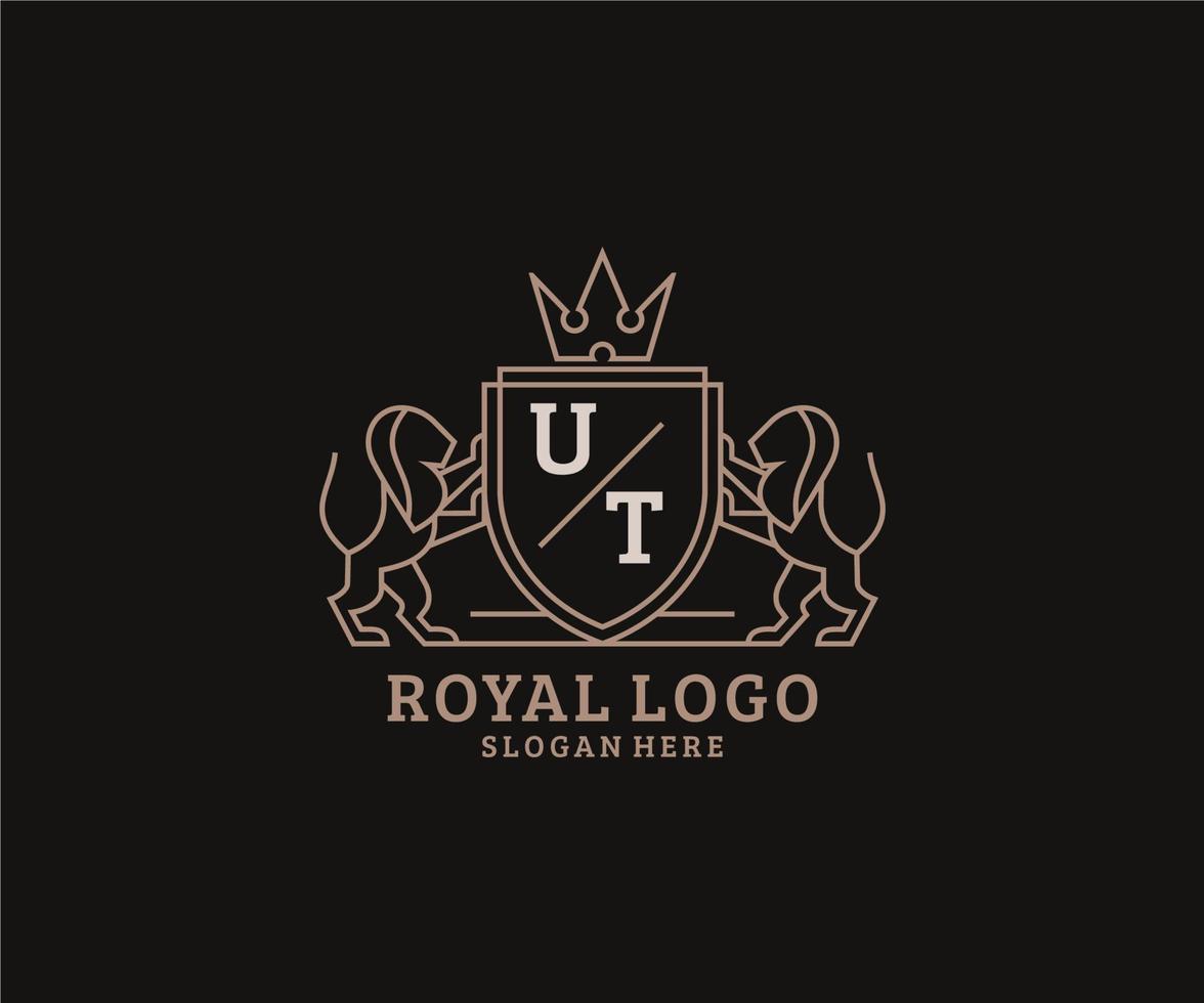 modèle de logo de luxe royal lion initial lettre ut dans l'art vectoriel pour le restaurant, la royauté, la boutique, le café, l'hôtel, l'héraldique, les bijoux, la mode et d'autres illustrations vectorielles.