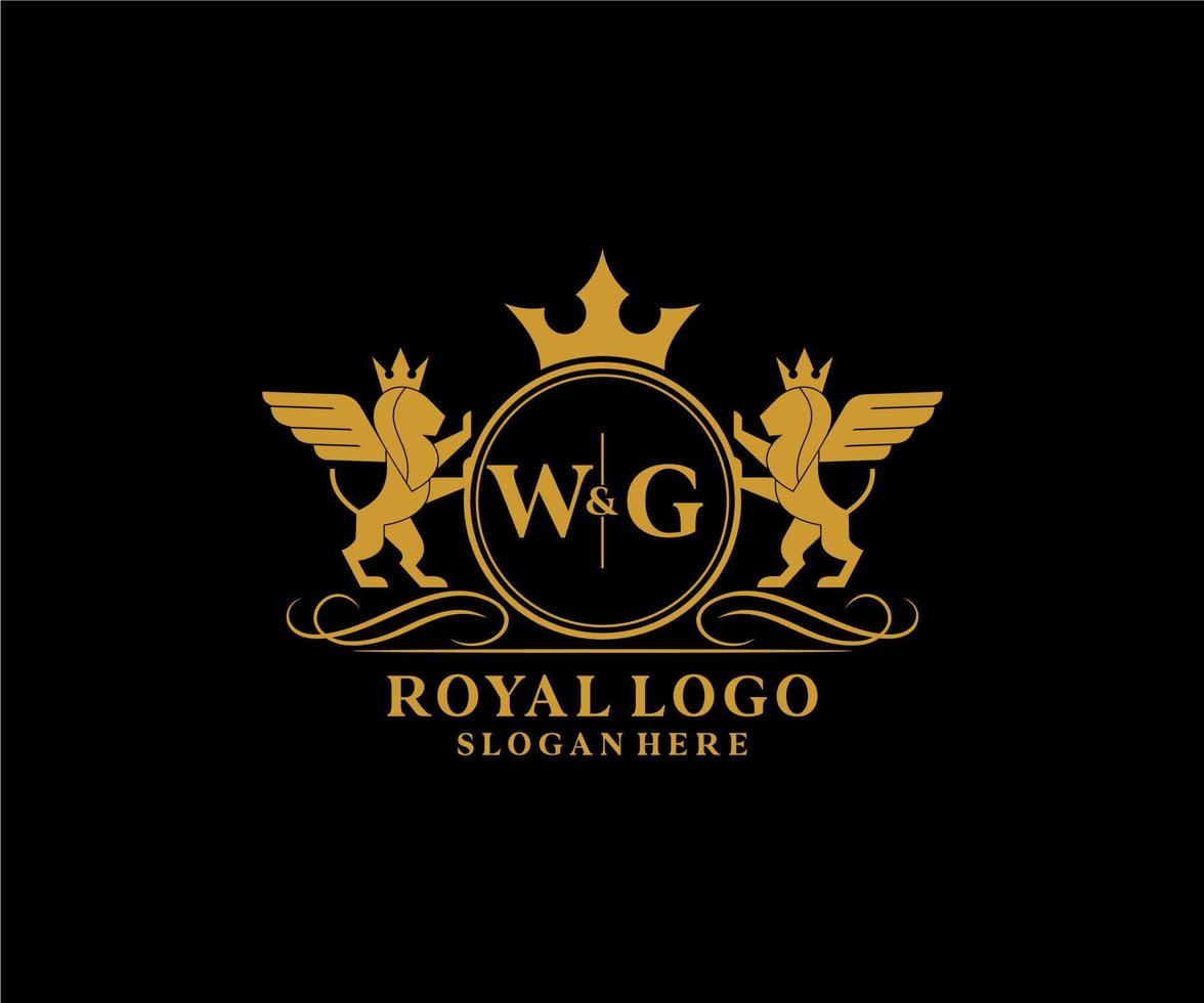 initiale wg lettre Lion Royal luxe héraldique, crête logo modèle dans vecteur art pour restaurant, royalties, boutique, café, hôtel, héraldique, bijoux, mode et autre vecteur illustration.