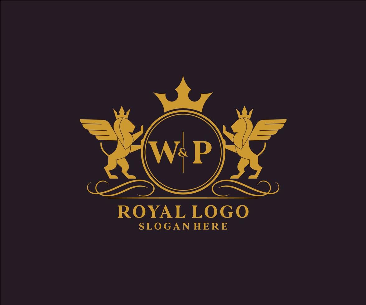 initiale wp lettre Lion Royal luxe héraldique, crête logo modèle dans vecteur art pour restaurant, royalties, boutique, café, hôtel, héraldique, bijoux, mode et autre vecteur illustration.