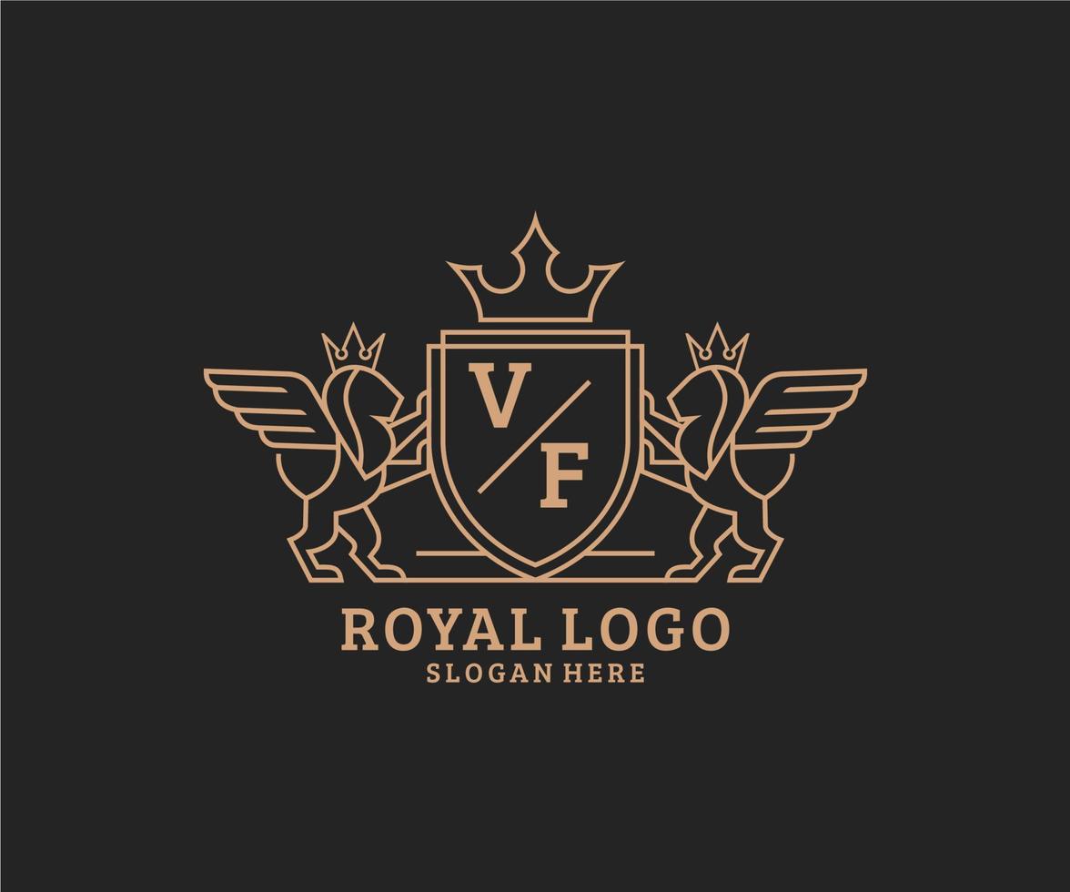 initiale vf lettre Lion Royal luxe héraldique, crête logo modèle dans vecteur art pour restaurant, royalties, boutique, café, hôtel, héraldique, bijoux, mode et autre vecteur illustration.