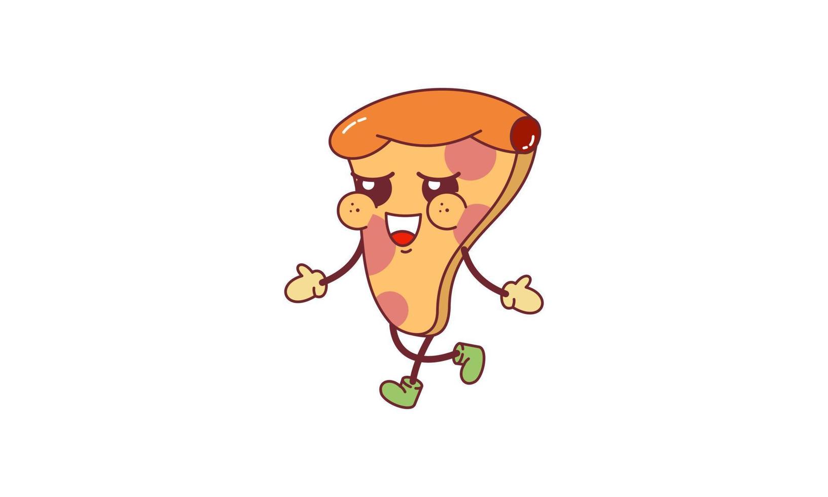 Pizza dans rétro dessin animé style illustration vecteur