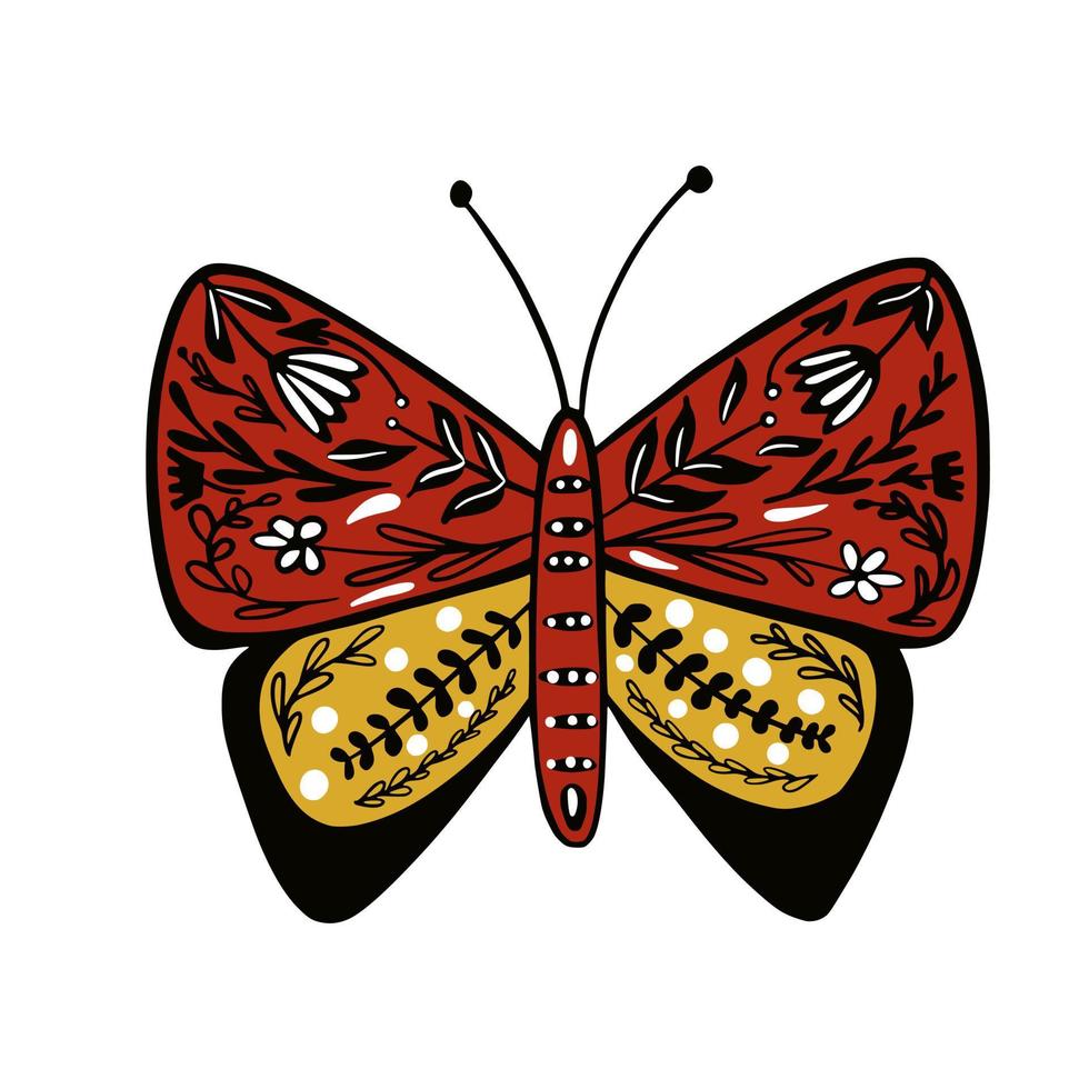rouge papillon vecteur isolé . populaire style.