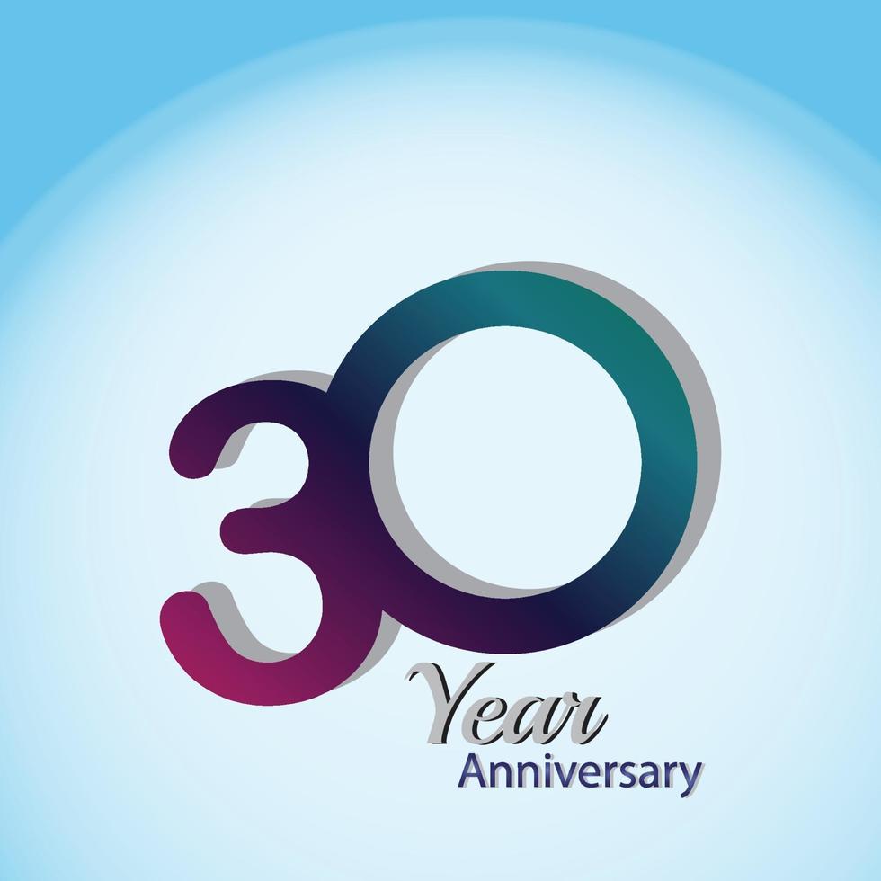 30 ans anniversaire logo vector modèle design illustration bleu et blanc