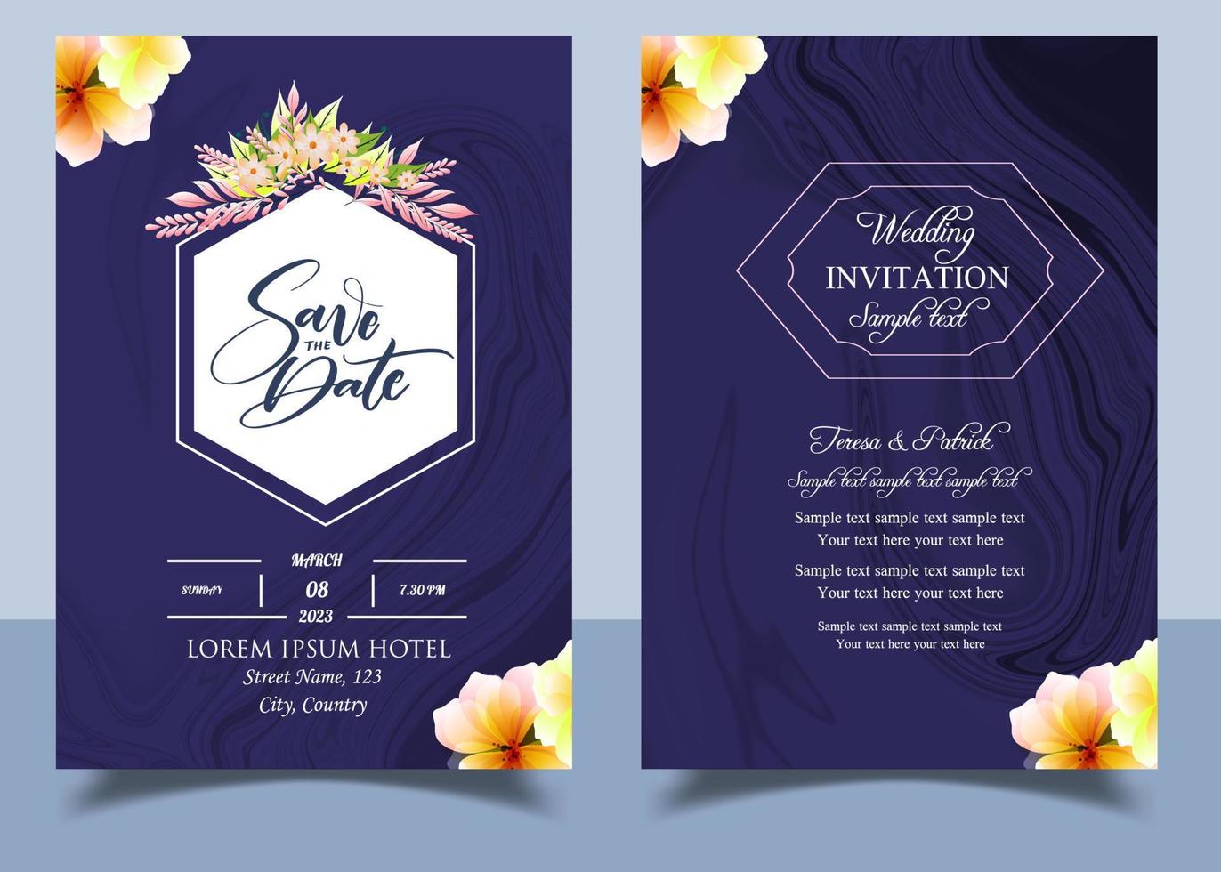 invitation carte avec magnifique épanouissement floral aquarelle Contexte. élégant mariage carte avec magnifique floral vecteur. magnifique main dessin mariage invitation conception rose Rose invitation modèle. vecteur