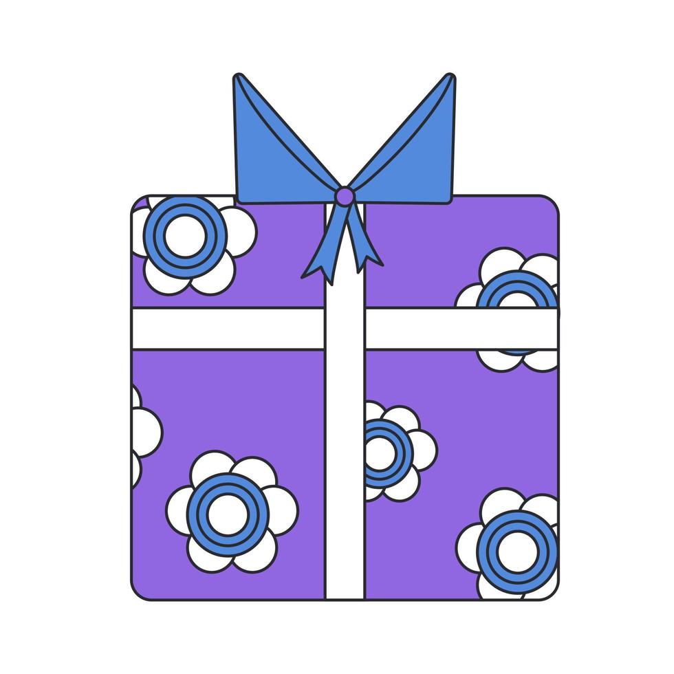 surprise rétro cadeau avec marguerites. anniversaire boîte. vecteur plat illustration pour anniversaire, faire la fête, promotions et commercialisation.