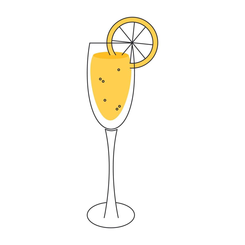 mimosa cocktail. mimosa cocktail dans une verre avec une tranche de orange. vecteur plat illustration sur une blanc Contexte