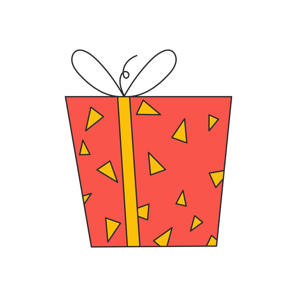 surprise rouge cadeau avec Triangles. anniversaire boîte. vecteur plat illustration pour anniversaire, faire la fête, promotions et commercialisation