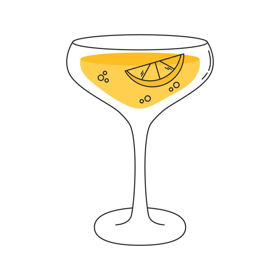 side-car cocktail avec une tranche de citron et bulles. vecteur plat illustration sur une blanc Contexte