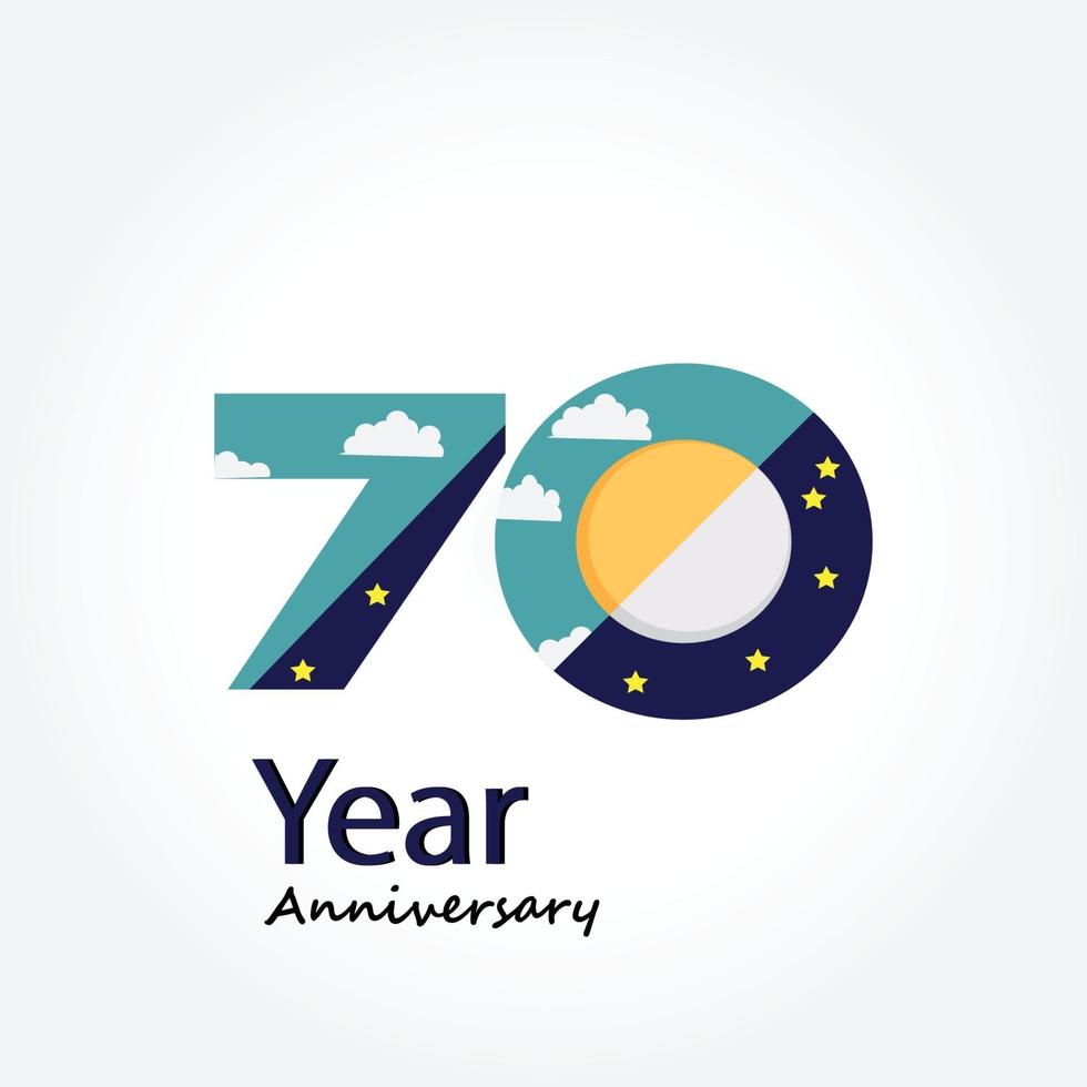 70 ans anniversaire logo vector modèle design illustration bleu et blanc