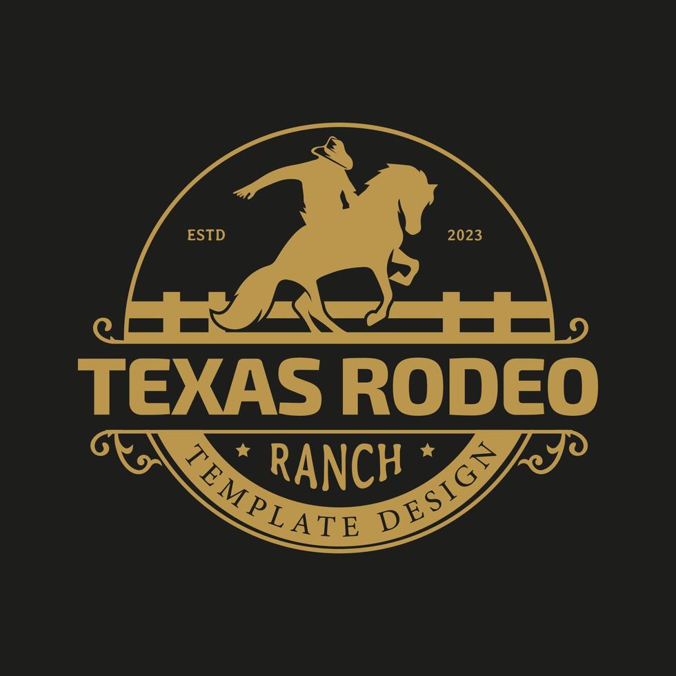 rétro rodeo emblème logo avec équestre silhouette. sauvage Ouest ancien rodeo badge. vecteur illustration. foncé Contexte