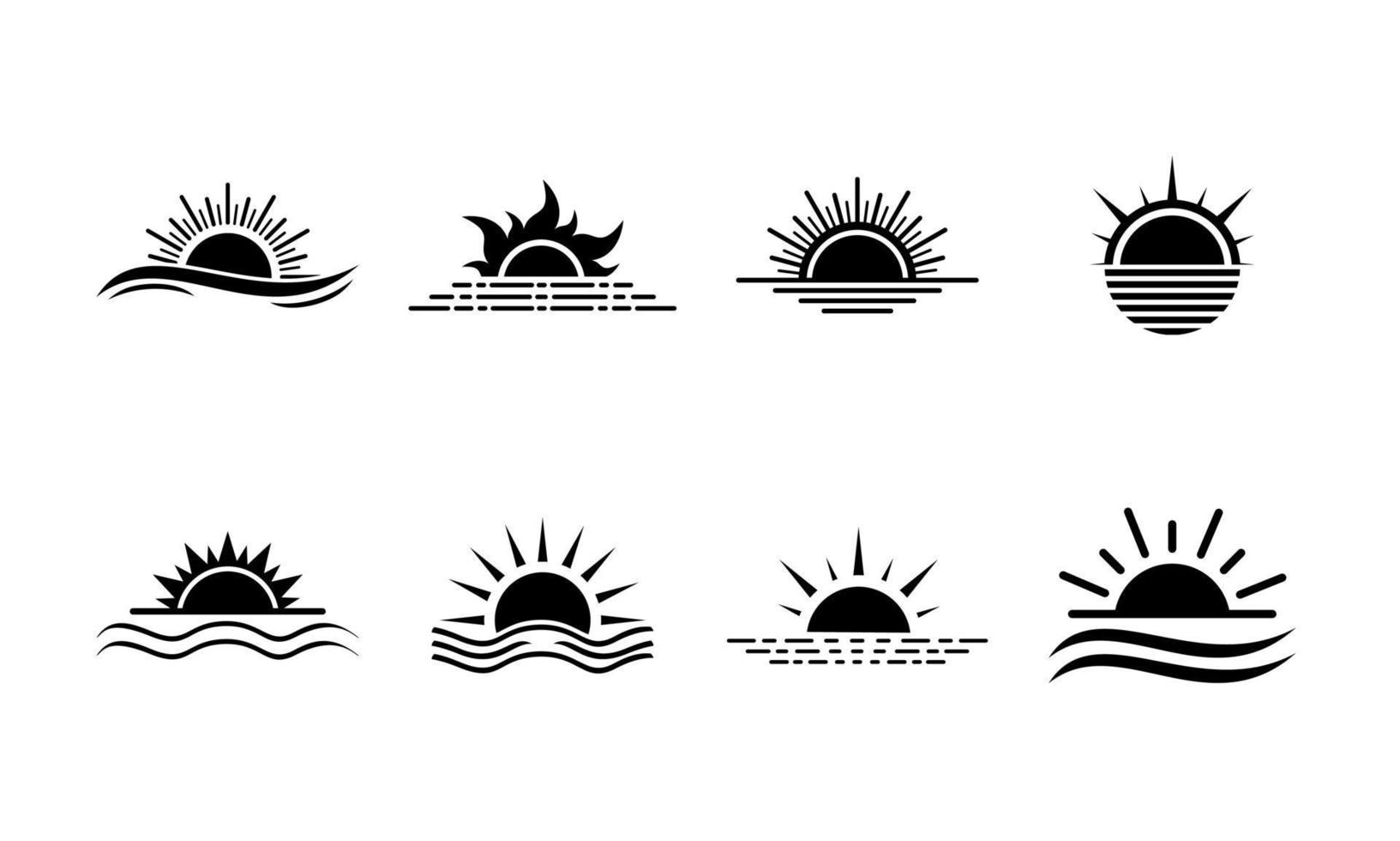 ensemble de Soleil icône avec soleil, mer, et vague vecteur