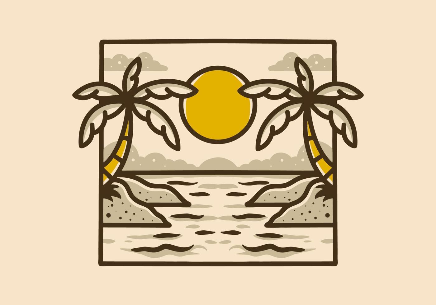 illustration dessin de une plage vue sur carré Cadre vecteur
