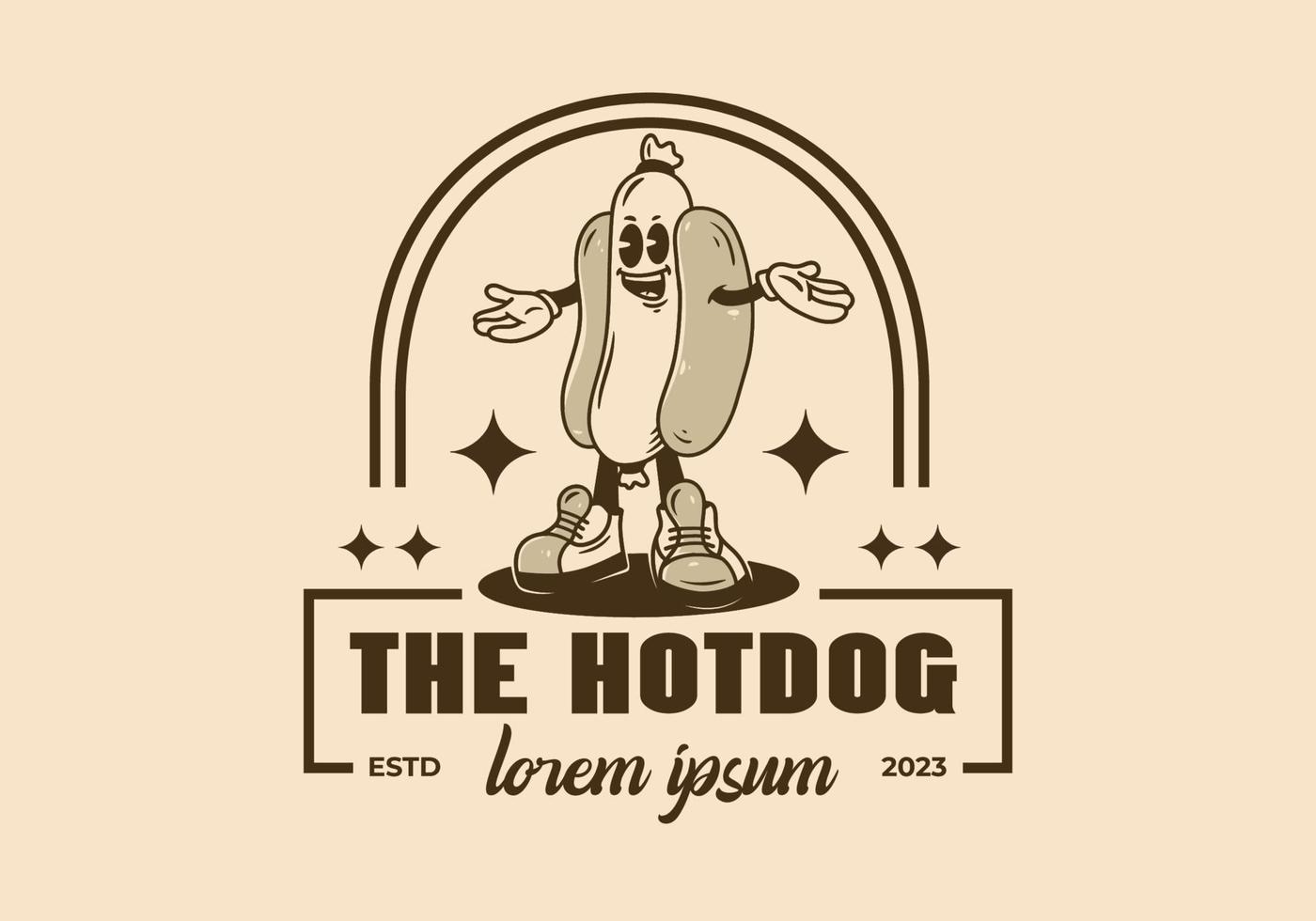 mascotte personnage conception de permanent Hot-dog badge vecteur