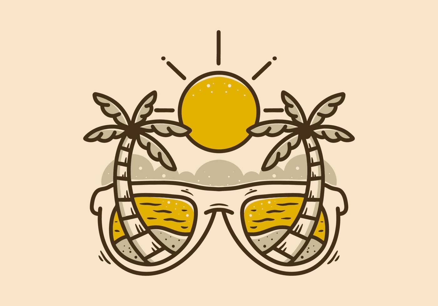 illustration dessin de une des lunettes et plage vecteur