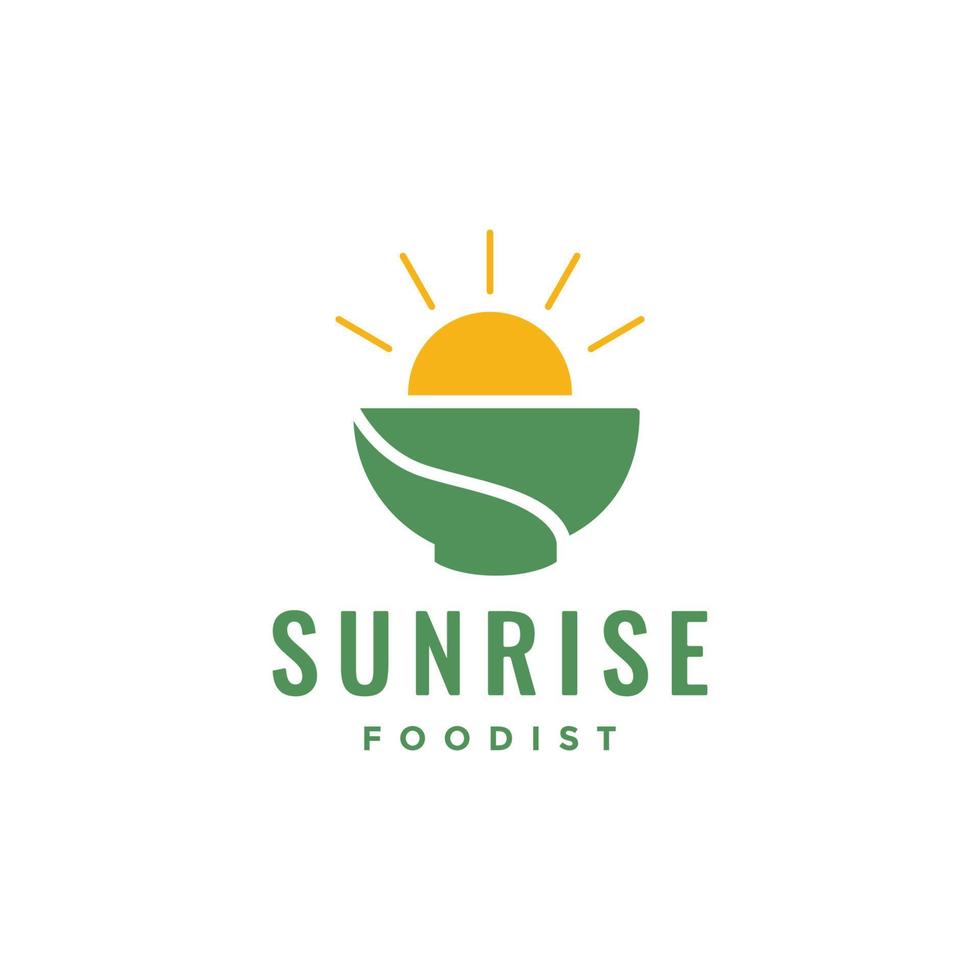 lever du soleil nourriture petit déjeuner bol nouille riz soupe minimaliste logo conception icône vecteur illustration