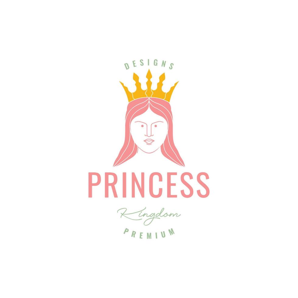 magnifique femmes féministe longue cheveux couronne Princesse minimaliste logo conception icône vecteur illustration