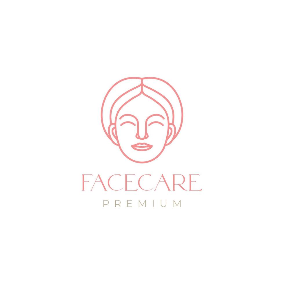 visage beauté femmes sourire court cheveux soin de la peau salon traitement ligne mascotte minimaliste logo conception vecteur